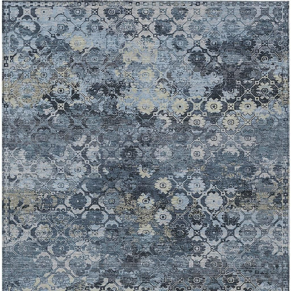 HomeRoots Abstract Washable Polyester Area Rug for Indoor Outdoor Patios and Living Rooms Navy Blue 8' x 10' 724614