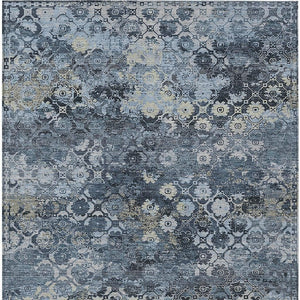 Abstract Washable Polyester Area Rug for Indoor Outdoor Patios and Living Rooms Navy Blue