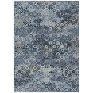 Abstract Washable Polyester Area Rug for Indoor Outdoor Patios and Living Rooms Navy Blue