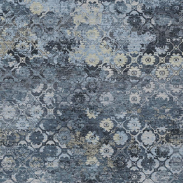 Abstract Washable Polyester Area Rug for Indoor Outdoor Patios and Living Rooms Navy Blue