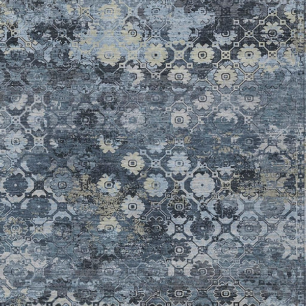 Abstract Washable Polyester Area Rug for Indoor Outdoor Patios and Living Rooms Navy Blue