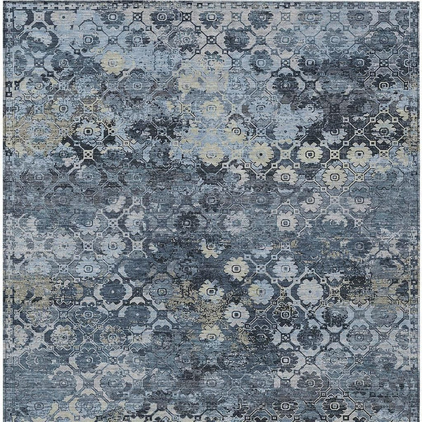 Abstract Washable Polyester Area Rug for Indoor Outdoor Patios and Living Rooms Navy Blue