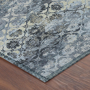 Abstract Washable Polyester Area Rug for Indoor Outdoor Patios and Living Rooms Navy Blue