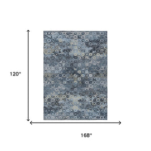 Abstract Washable Polyester Area Rug for Indoor Outdoor Patios and Living Rooms Navy Blue