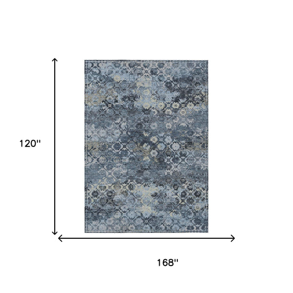 Abstract Washable Polyester Area Rug for Indoor Outdoor Patios and Living Rooms Navy Blue