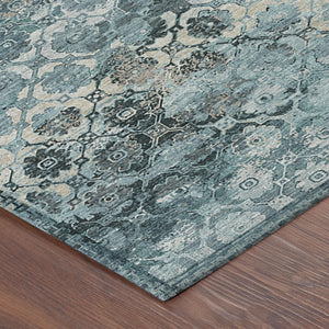 8 Ft Round Washable Teal Aqua Abstract Polyester Rug for Indoor Outdoor Spaces