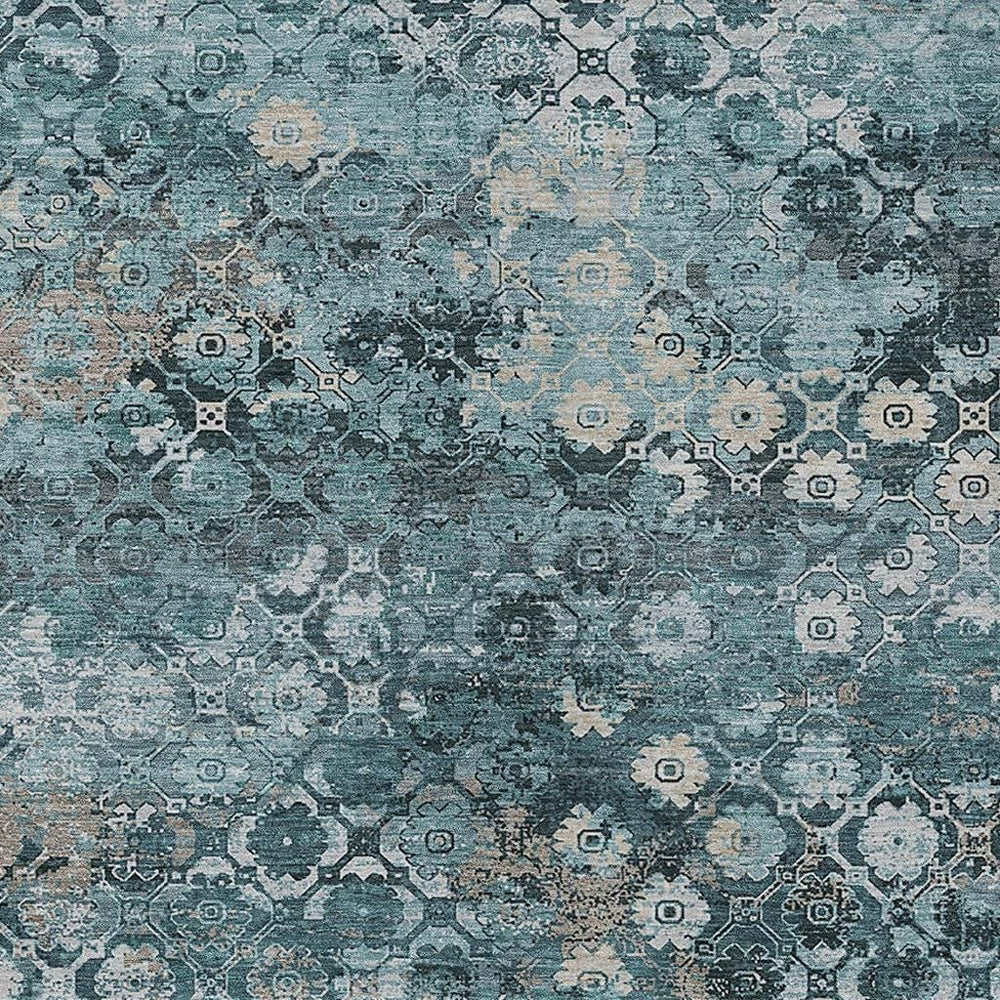 HomeRoots 8x10 Abstract Teal Aqua Polyester Indoor Outdoor Area Rug Machine Washable Patio 724626
