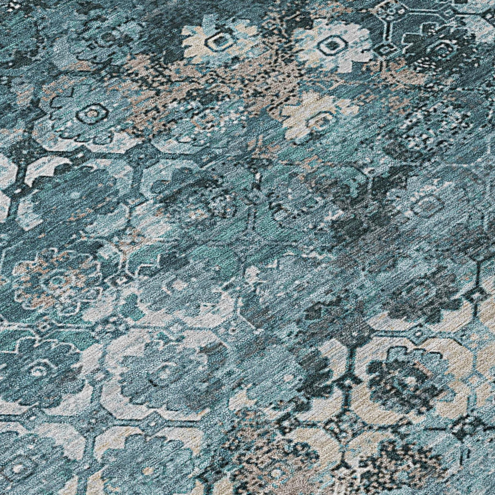 9 X 12 Abstract Teal Aqua Washable Polyester Indoor Outdoor Rug for Any Room