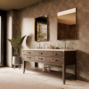 English Elm Brown Oak Double Bath Vanity 72" W X 22" D, Elegant White Quartz Top, Ample Storage & Soft-Close Drawers B2731P260292