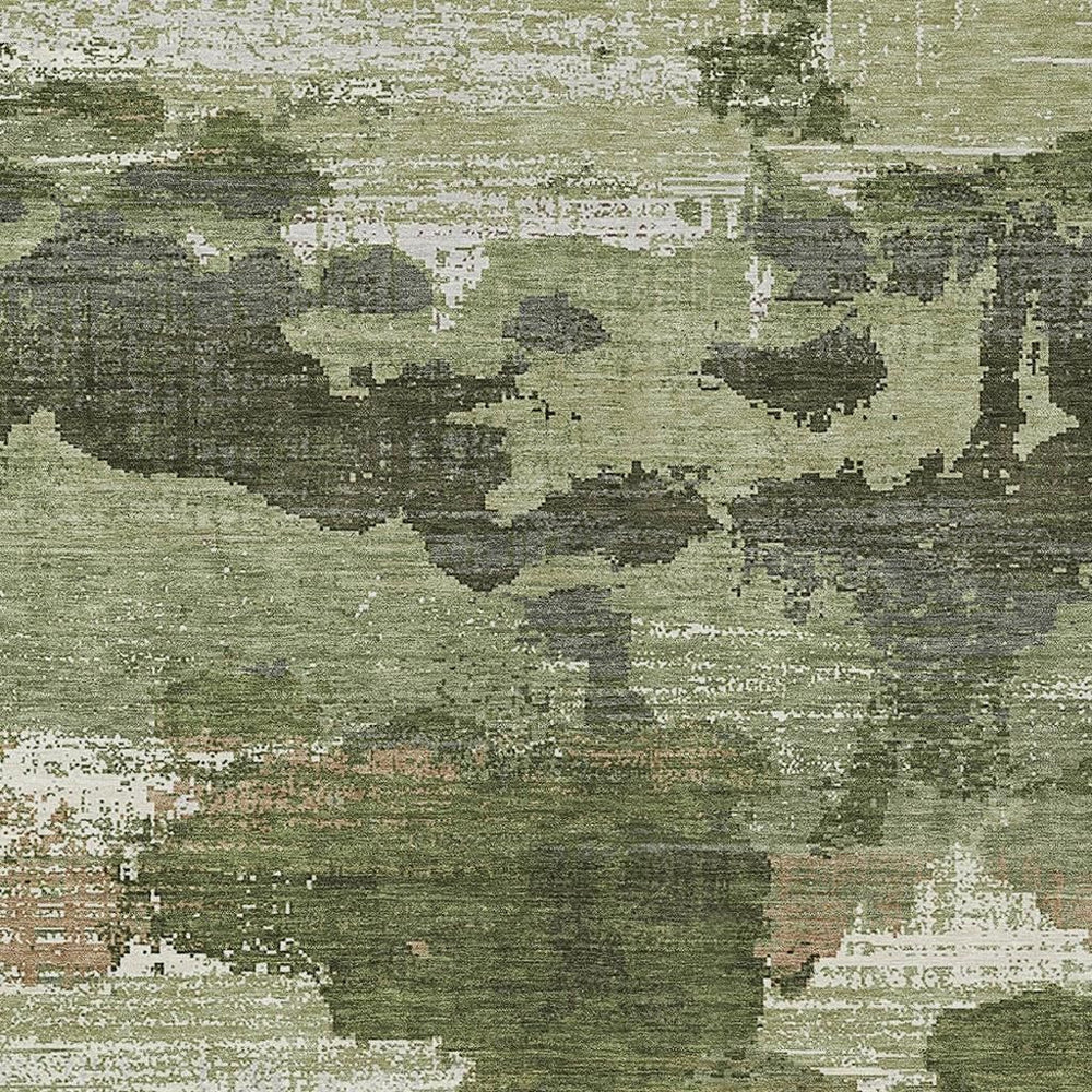 HomeRoots Olive Abstract Washable Polyester Indoor Outdoor Area Rug with Felt Backing for Patio Living 10' x 14' 724652