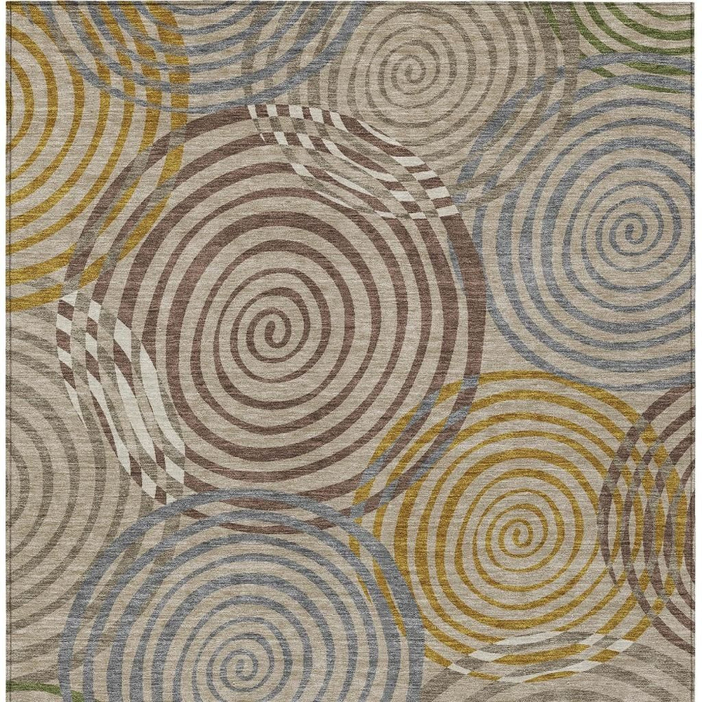 HomeRoots Geometric Polyester Area Rug Machine Washable for Indoor Outdoor Neutral Home Decor 9' x 12' 724663