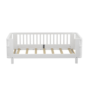English Elm Twin Low Profile Pine Wood Kids Bed with Safety Rails and Fence Style Headboard W2593P367041