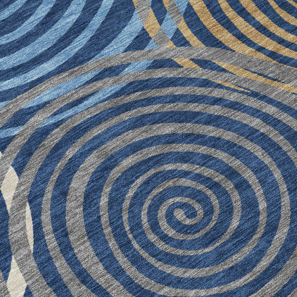 8 Foot Round Geometric Washable Polyester Area Rug for Indoor Outdoor Living