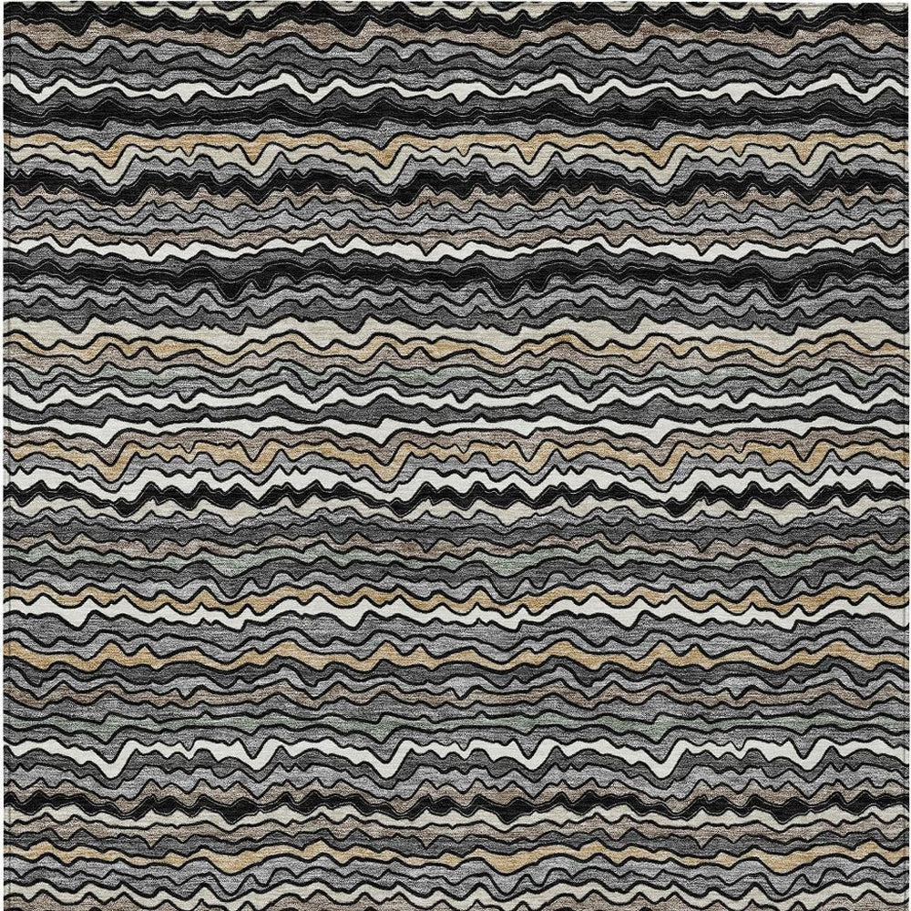 HomeRoots Striped Washable Polyester Area Rug for Indoor Outdoor Patios and High Traffic Living Spaces 5' x 8' 724696