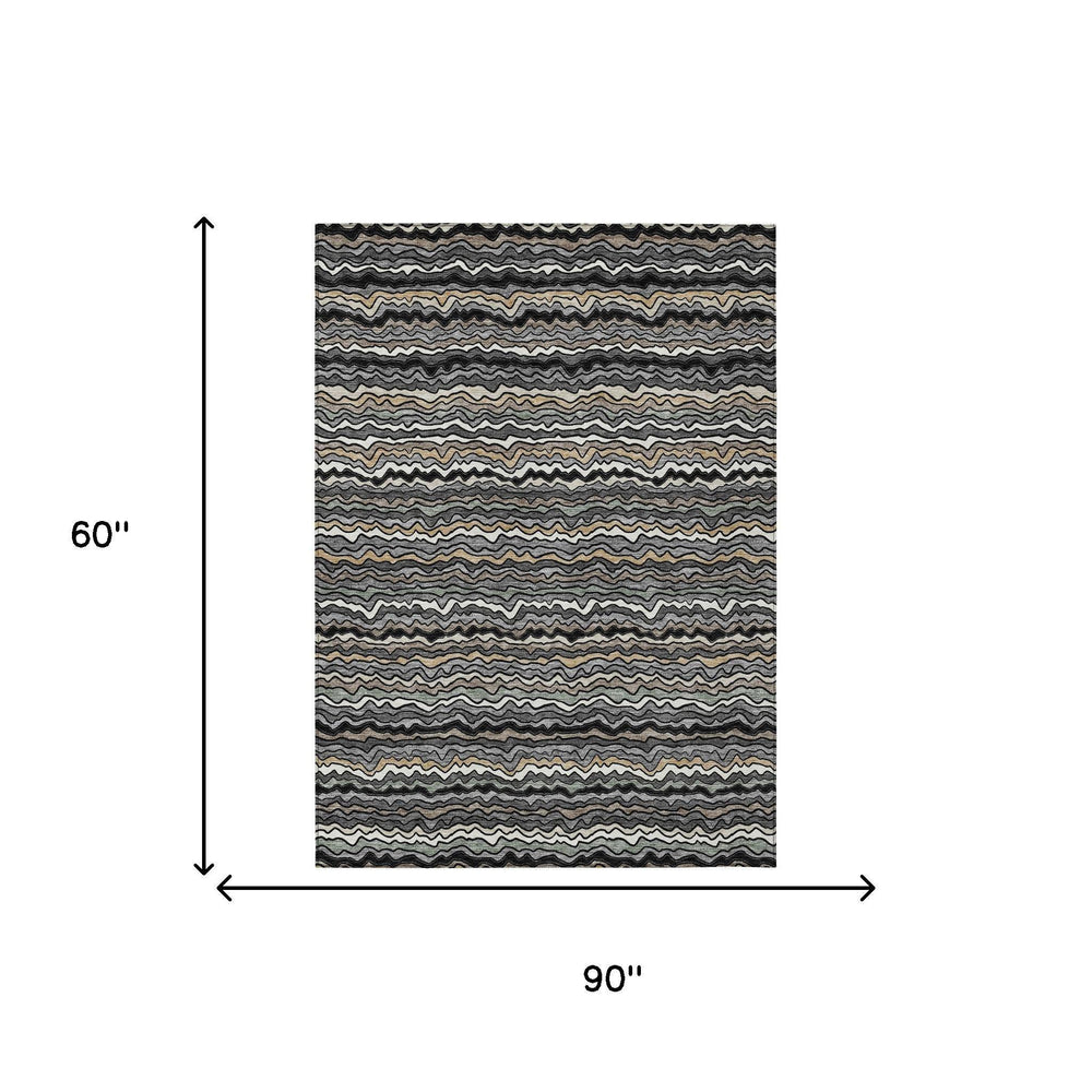 HomeRoots Striped Washable Polyester Area Rug for Indoor Outdoor Patios and High Traffic Living Spaces 5' x 8' 724696