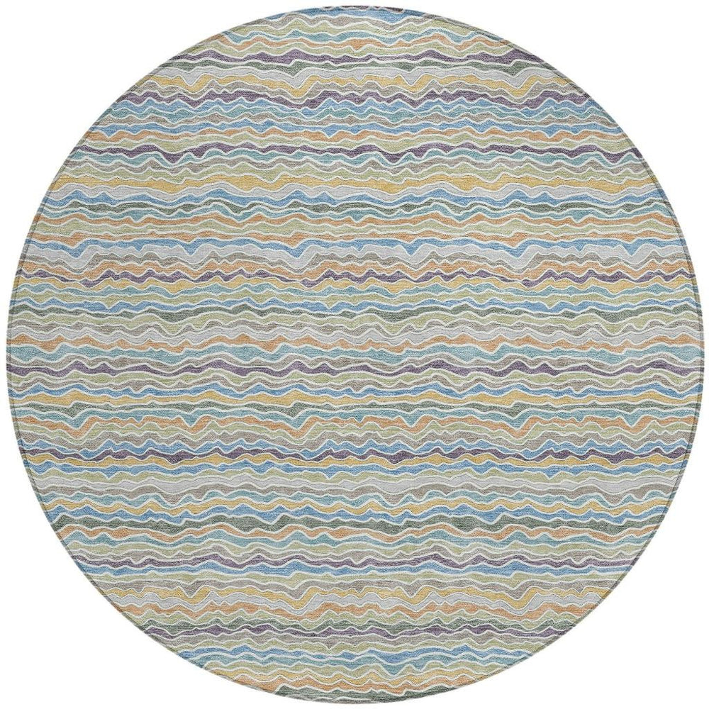 8 Ft Round Striped Polyester Area Rug Washable Indoor Outdoor Coastal Decor