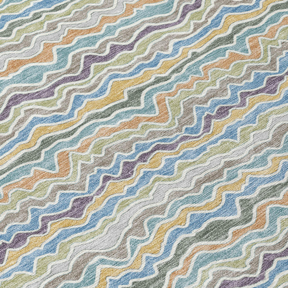 8 Ft Round Striped Polyester Area Rug Washable Indoor Outdoor Coastal Decor