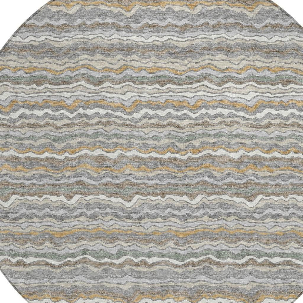HomeRoots 8 Ft Round Striped Polyester Area Rug for Indoor Outdoor Patios and High Traffic Rooms 724709