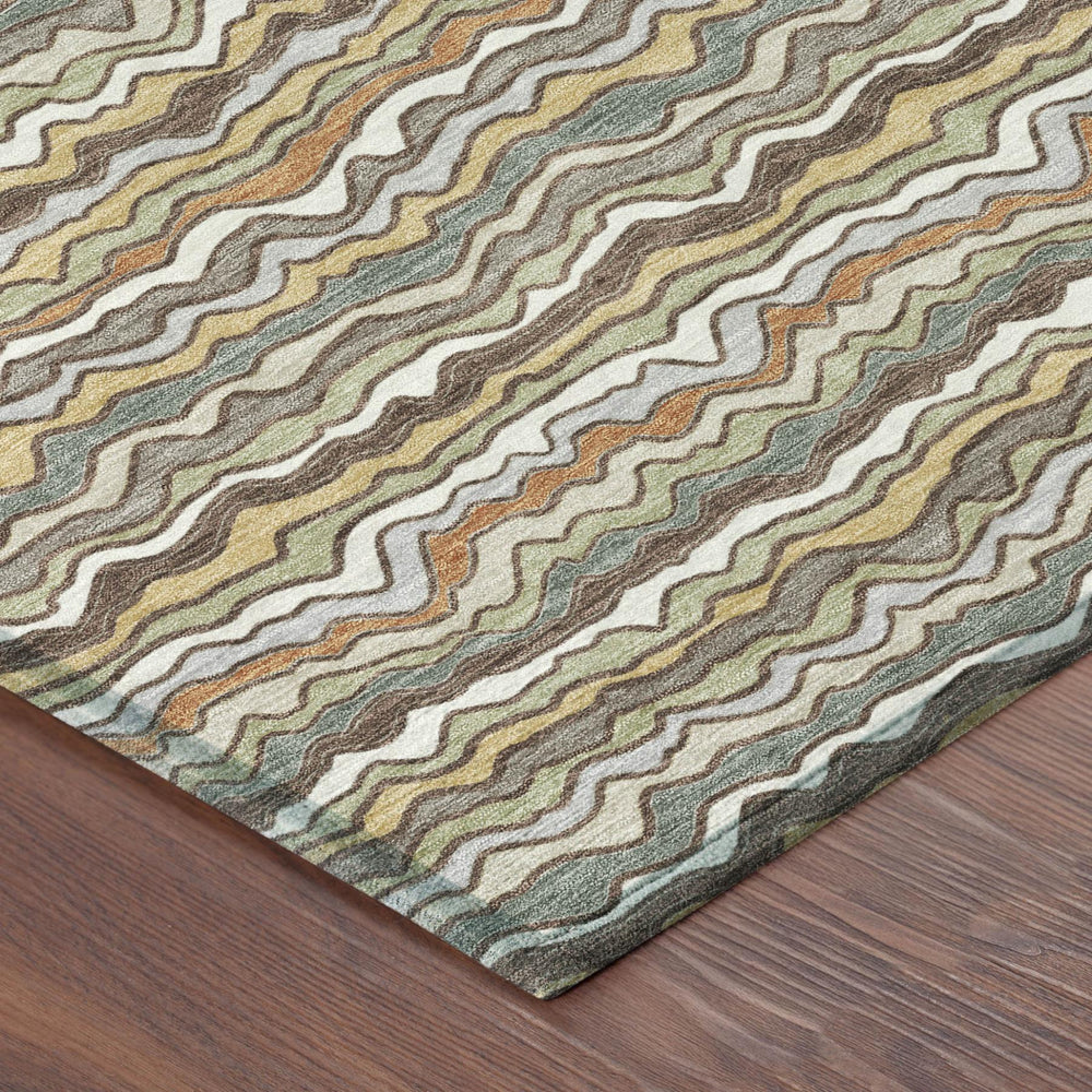 HomeRoots Striped Washable Polyester Indoor Outdoor Area Rug for Patio Porch Entryway and Living Room 5' x 8' 724732
