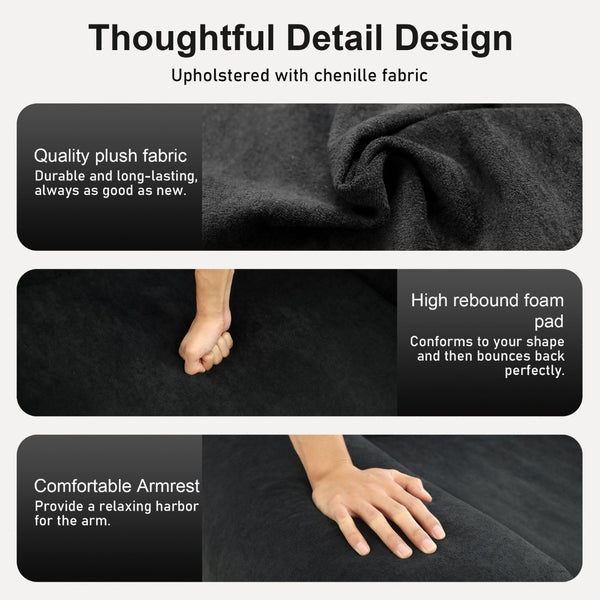 English Elm Wide Chenille Accent Chair Oversized Cozy Seat for Bedroom Living or Studio Spaces Black W5385P433243