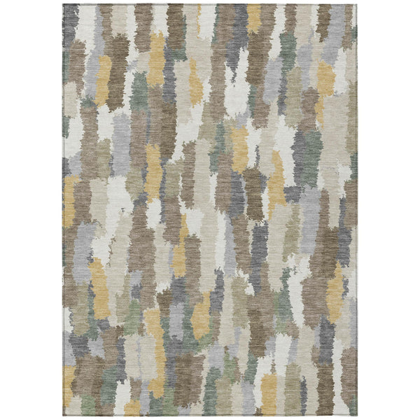 8 X 10 Striped Ivory Beige Polyester Area Rug Machine Washable Indoor Outdoor
