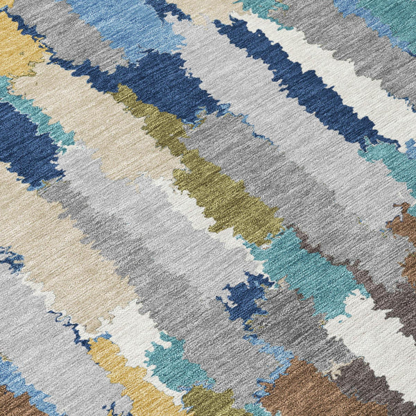 5 X 8 Striped Polyester Area Rug Washable Coastal Style for Indoor Outdoor Use