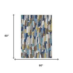 5 X 8 Striped Polyester Area Rug Washable Coastal Style for Indoor Outdoor Use
