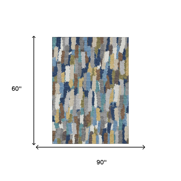 5 X 8 Striped Polyester Area Rug Washable Coastal Style for Indoor Outdoor Use