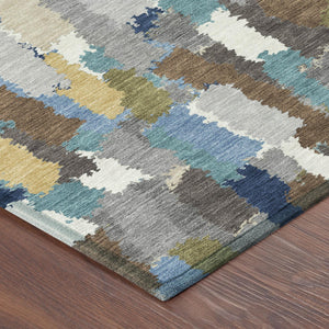 8 Ft Round Washable Polyester Rug Coastal Stripe Pattern for Indoor Outdoor Use