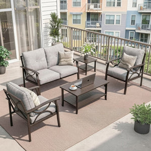 English Elm 5-piece Outdoor Steel Conversation Set with Thick Foam Cushions for Patio or Deck Gray B082S00127