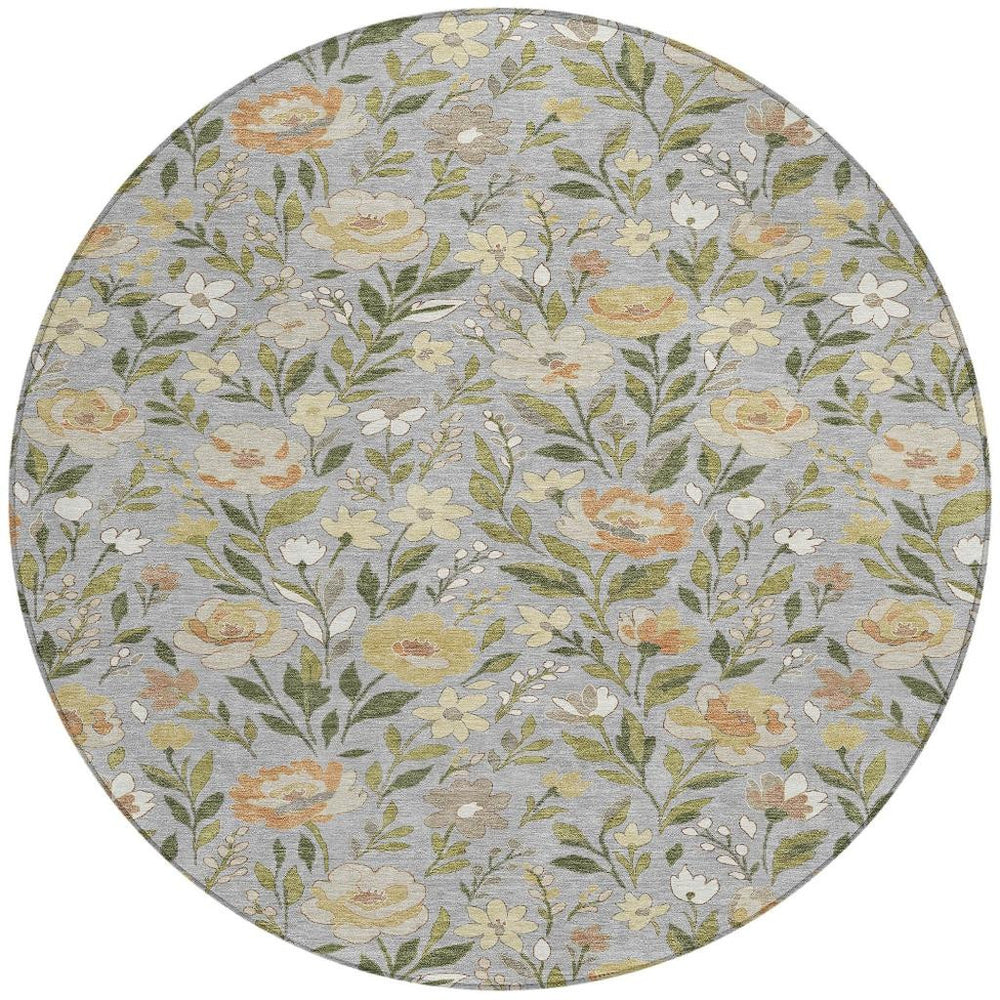 HomeRoots 8 Foot Round Floral Polyester Area Rug Washable for Patio Entryway or Kitchen 724793