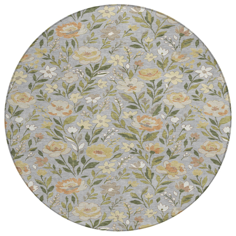 HomeRoots 8 Foot Round Floral Polyester Area Rug Washable for Patio Entryway or Kitchen 724793