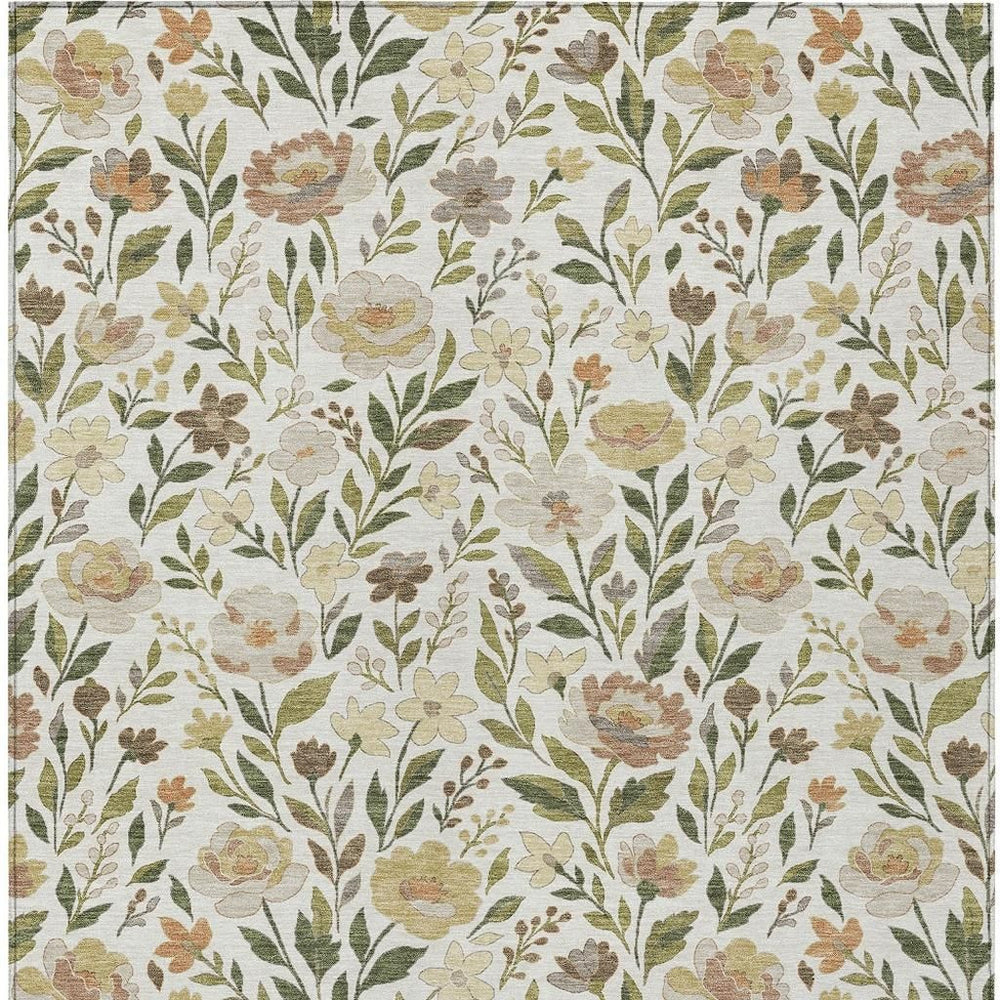 HomeRoots Floral Polyester Area Rug Washable Low Pile for Indoor Outdoor Patio and Living Room 8' x 10' 724800