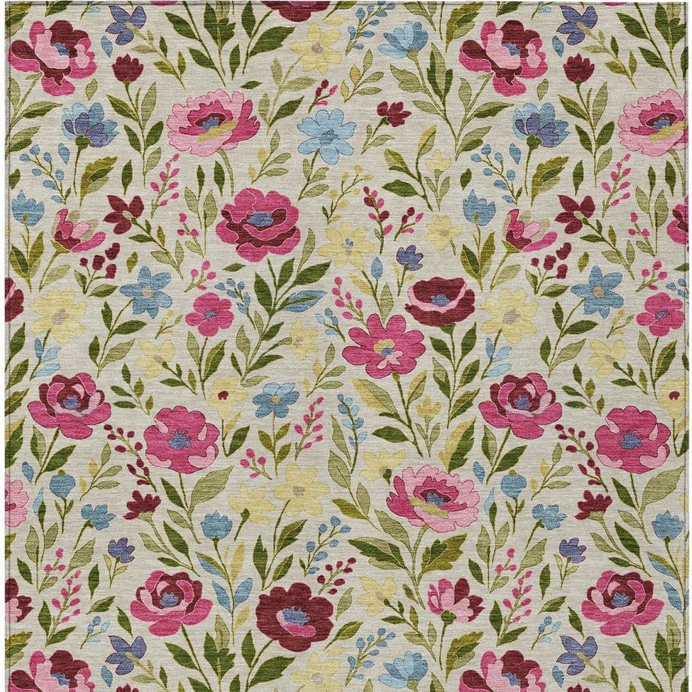 Floral Polyester Area Rug Washable Indoor Outdoor for Patio Cottage or Living Room