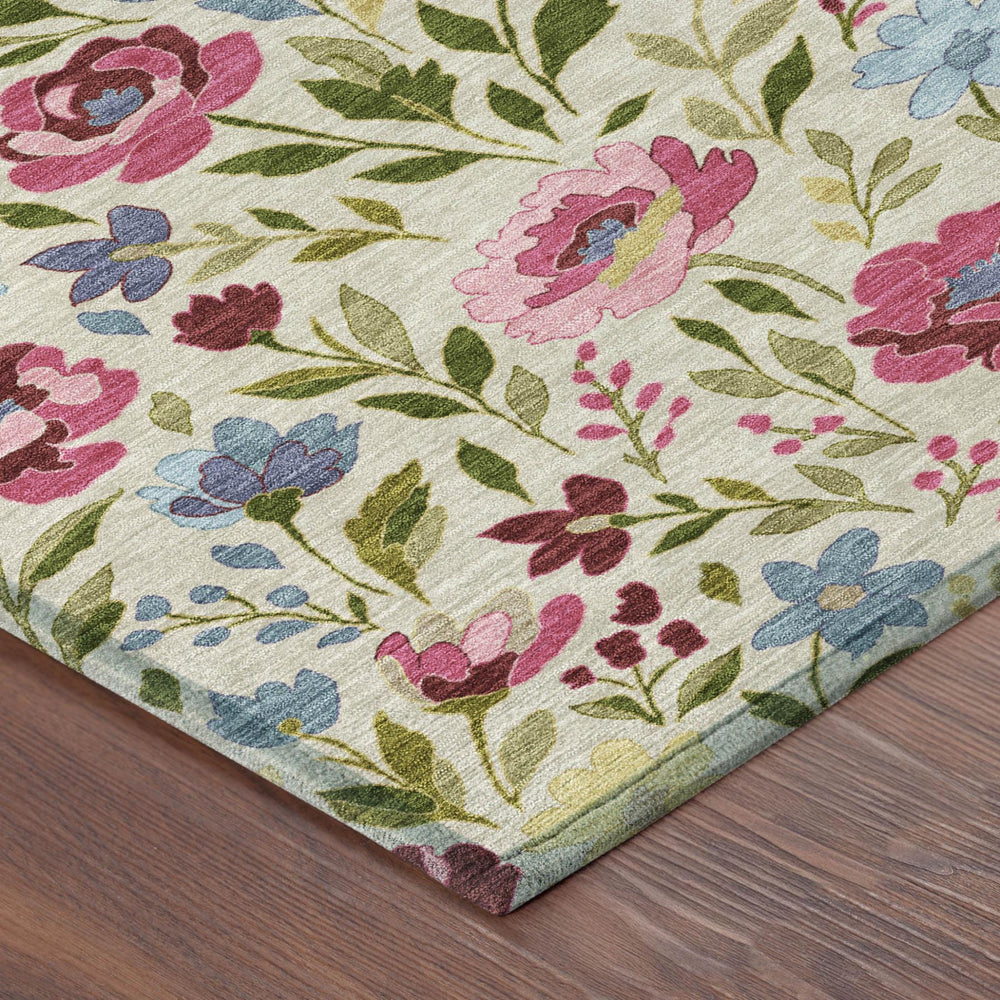 Floral Polyester Area Rug Washable Indoor Outdoor for Patio Cottage or Living Room
