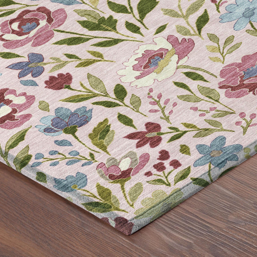Floral Washable Polyester Area Rug for Indoor Outdoor Patio Porch and Family Room Use