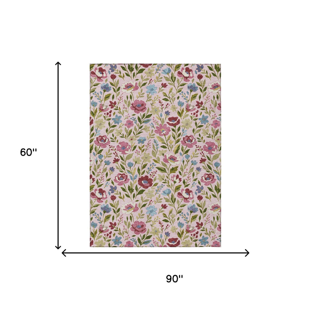 Floral Washable Polyester Area Rug for Indoor Outdoor Patio Porch and Family Room Use