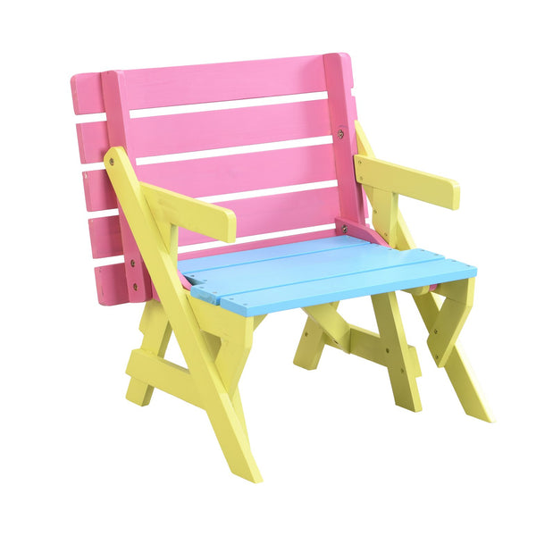 English Elm KID'S Multi-Functional Arm Chair Table Set with 2 Benches - Blue/Pink Wooden Kids Activity Furniture W495P170202