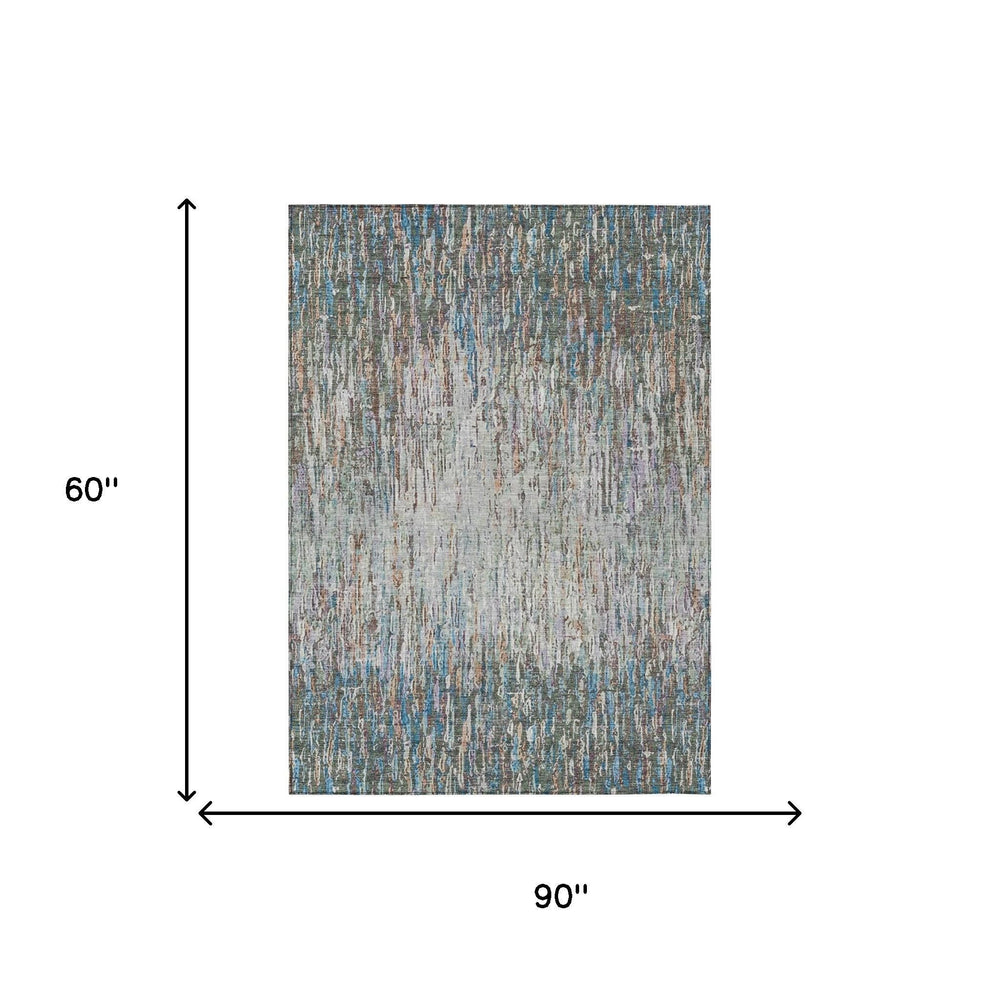 Striped Washable Polyester Indoor Outdoor Area Rug Felt Backed for Patio or High Traffic Spaces