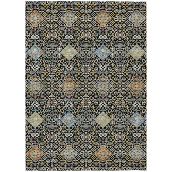 Oriental Polyester Area Rug Washable Indoor Outdoor with Copper Pattern and Felt Backing