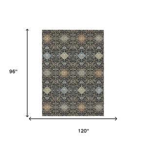Oriental Polyester Area Rug Washable Indoor Outdoor with Copper Pattern and Felt Backing