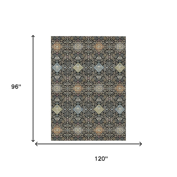 Oriental Polyester Area Rug Washable Indoor Outdoor with Copper Pattern and Felt Backing