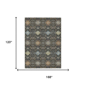 Oriental Polyester Area Rug Washable Indoor Outdoor with Copper Pattern and Felt Backing