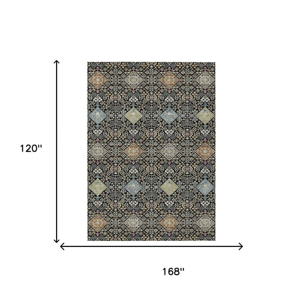 Oriental Polyester Area Rug Washable Indoor Outdoor with Copper Pattern and Felt Backing