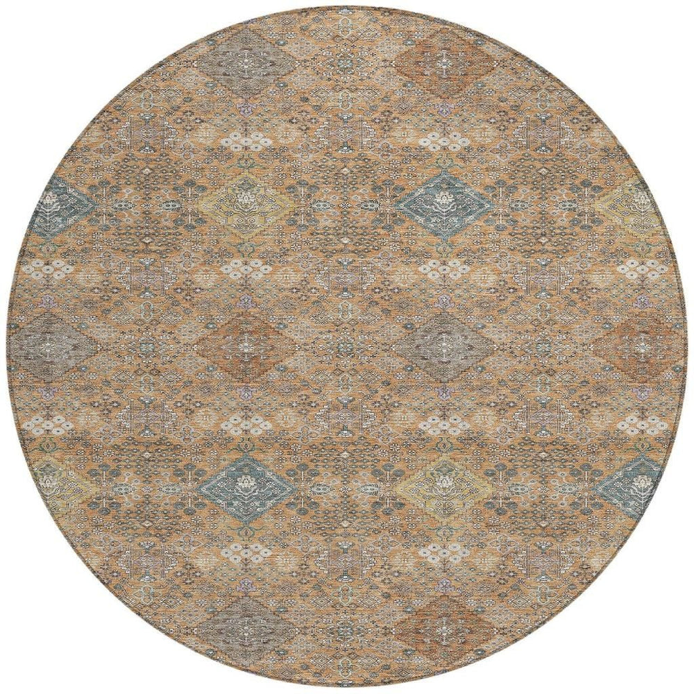 8 Ft Round Oriental Polyester Area Rug Machine Washable for Indoors and Outdoors