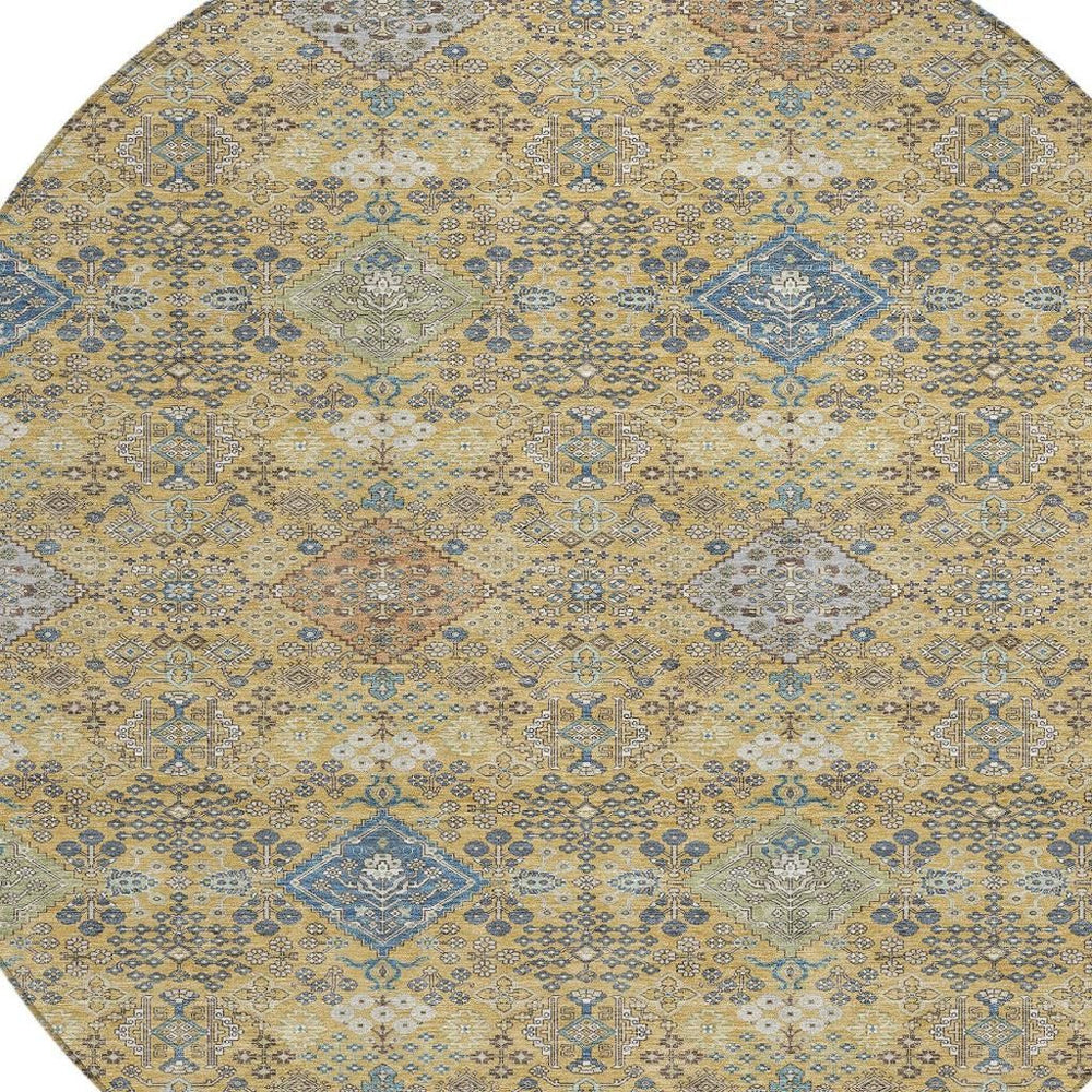 HomeRoots 8 Foot Round Oriental Polyester Area Rug Washable Indoor Outdoor Patio Decor 724877