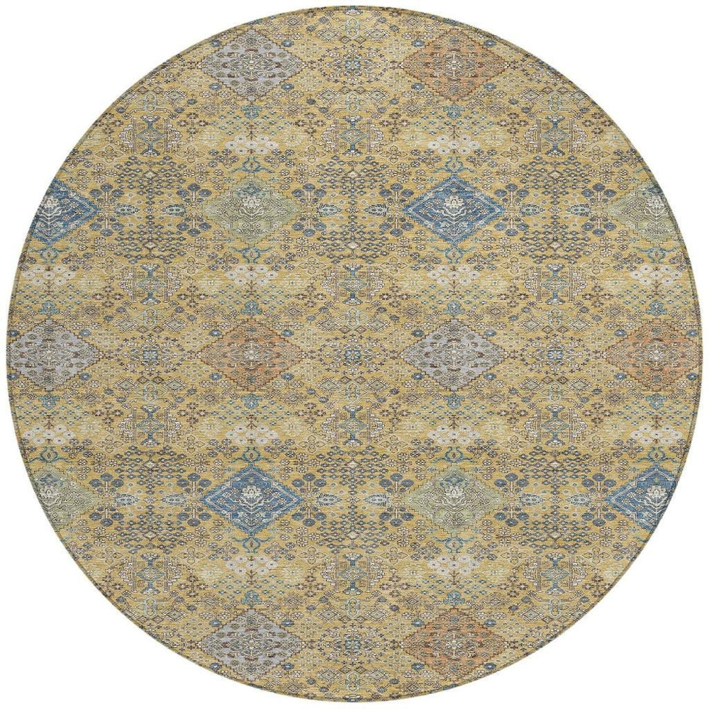 HomeRoots 8 Foot Round Oriental Polyester Area Rug Washable Indoor Outdoor Patio Decor 724877