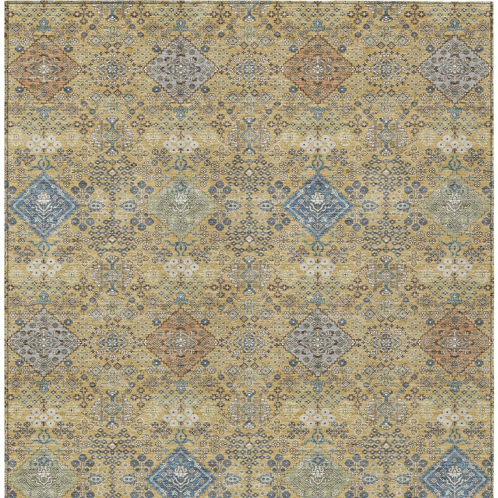 Oriental Polyester Area Rug Washable Indoor Outdoor Traditional Gold Copper Tones Patio Foyer