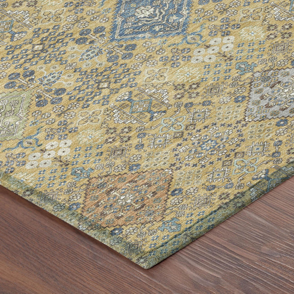 Oriental Polyester Area Rug Washable Indoor Outdoor Traditional Gold Copper Tones Patio Foyer