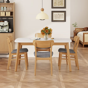 English Elm [video] 5 Piece Mid-century Rubberwood Dining Set with Cushioned Chairs for Modern Homes Dark Grey,White+Oak N759S005002E